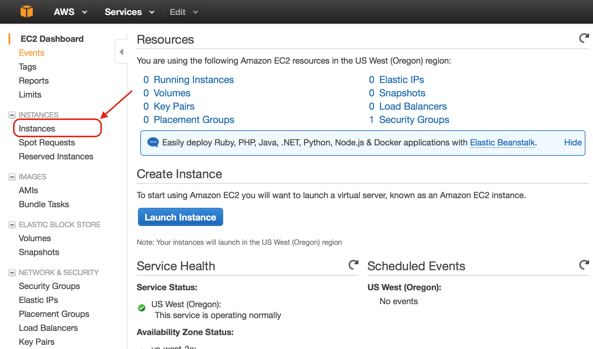 EC2 Dashboard